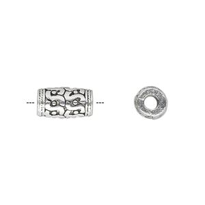 Bead, antique silver-plated "pewter" (zinc-based alloy), 12x7mm round tube with S pattern. Sold per pkg of 10.