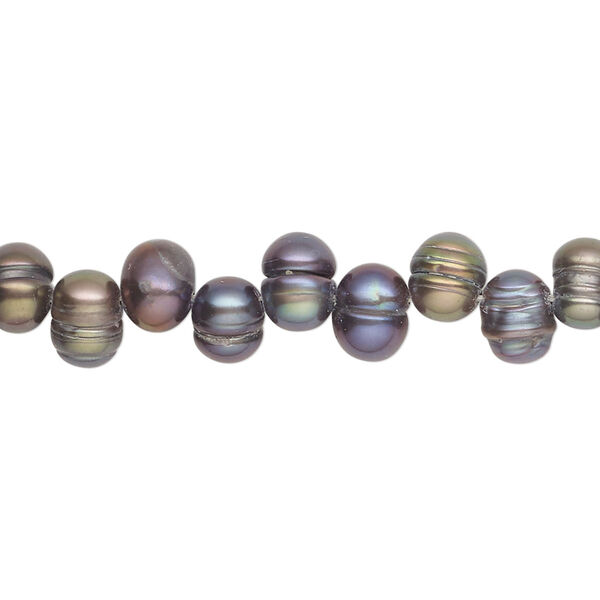 Pearl, cultured freshwater (dyed), peacock, 7x5mm-8x6mm top-drilled rice, D grade, Mohs hardness 2-1/2 to 4. Sold per 16-inch strand. image number 0