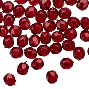 Bead 1pkg60 Czech fire-polished glass, 6mm faceted round, translucent dipped décor garnet red