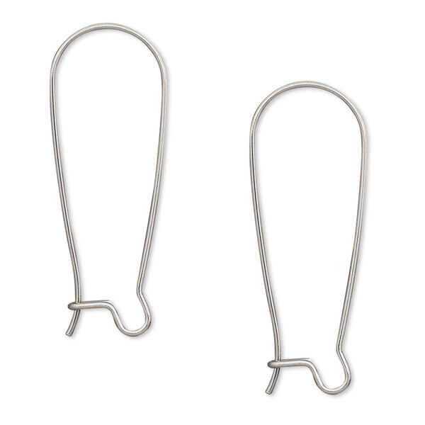 Ear wire, stainless steel, 33mm kidney, 21 gauge. Sold per pkg of 50 pairs. image number 0