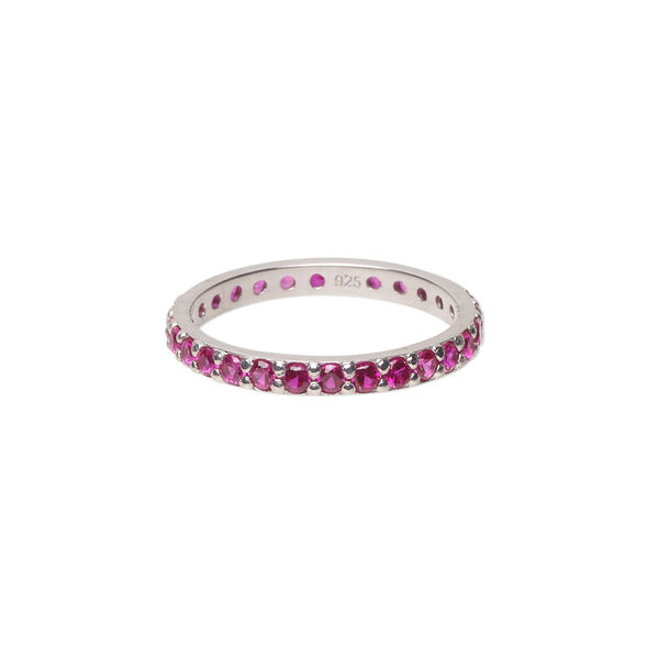 Ring, cubic zirconia and rhodium-plated sterling silver, pink, 3mm wide eternity band, size 7. Sold individually. image number 0