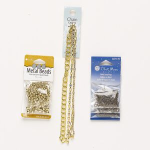 Bead / chain / jump ring mix, multi-finished "pewter" (zinc-based alloy) and steel, 6x3mm-14x12mm mixed shapes, 19 gauge. Sold per pkg of 3.