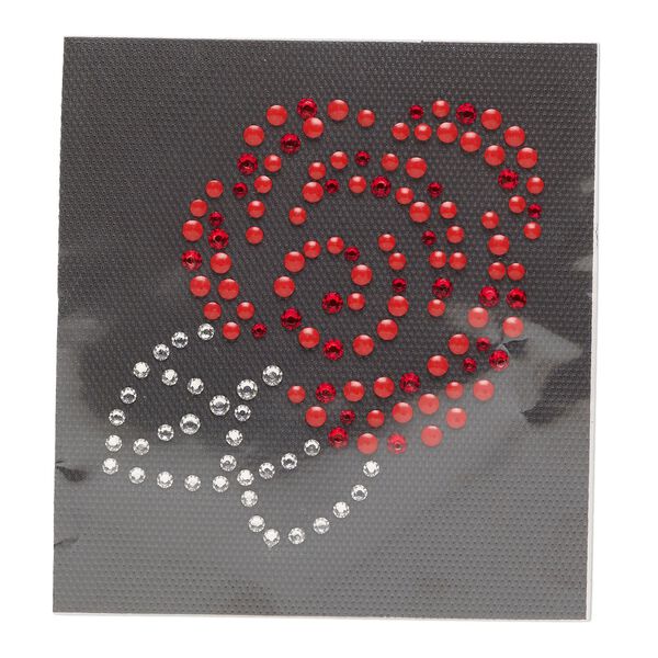 Transfer, crystal / adhesive / aluminum, pkg/1, 3.5-inch iron-on rose, red and clear. image number 0