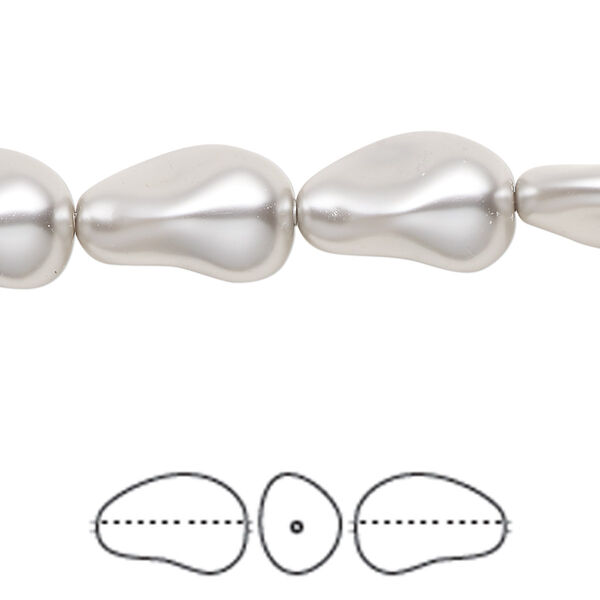 Pearl 10pk light grey, Crystal Passions® 16x11mm baroque drop 5843 image number 0