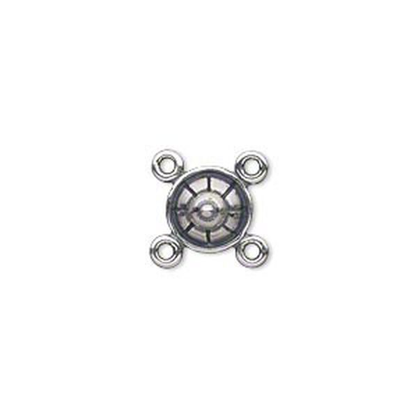 Link, antiqued sterling silver, 9x5mm satin single-sided domed round, 4 loops. Sold individually. image number 0