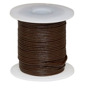 Cord, leather (dyed), brown, 0.5-0.8mm round. Sold per 25-yard spool.