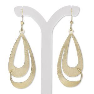 Earring, gold-finished steel and brass, 2-1/4 inches with fancy teardrop and cutout design with fishhook ear wire. Sold per pair.