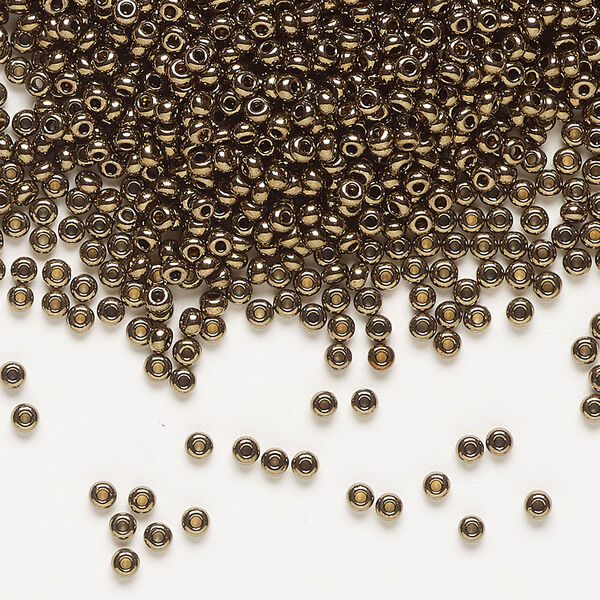Seed bead, Preciosa Ornela Czech glass, pkg/50g, #11 rocaille, opaque golden bronze black, (59142). image number 0