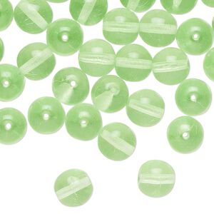 Bead, Czech glass, translucent light green, 8mm round. Sold per 2-ounce pkg, approximately 90 beads.