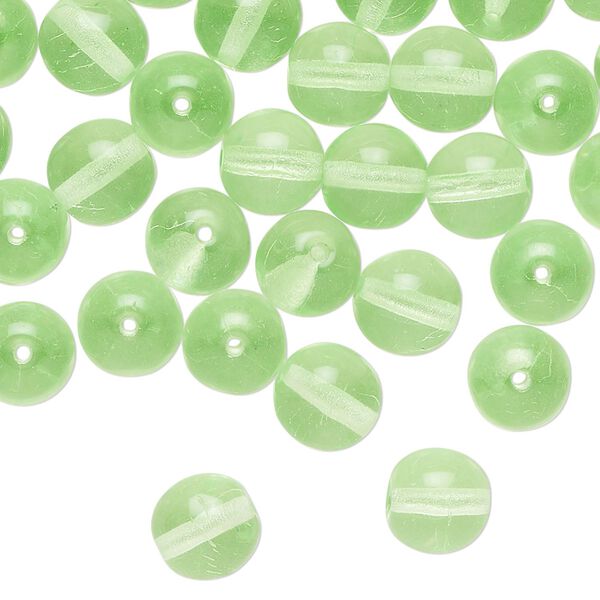 Bead, Czech glass, translucent light green, 8mm round. Sold per 2-ounce pkg, approximately 90 beads. image number 0
