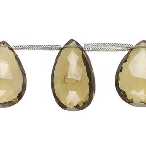 Golden quartz 1pkg5, hand-cut top-drilled faceted puffed teardrop bead 18x11mm-27x19mm