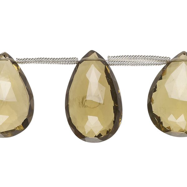 Golden quartz 1pkg5, hand-cut top-drilled faceted puffed teardrop bead 18x11mm-27x19mm image number 0