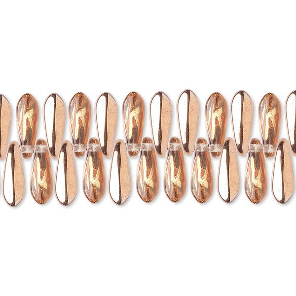 Bead, Czech pressed glass, clear with half-coat copper, 10x3mm top-drilled dagger. Sold per 15-1/2" to 16" strand, approximately 200 beads. image number 0