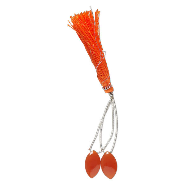 Carnelian 1pkg2, hand-cut top-drilled puffed marquise bead B grade, 18x11mm image number 1