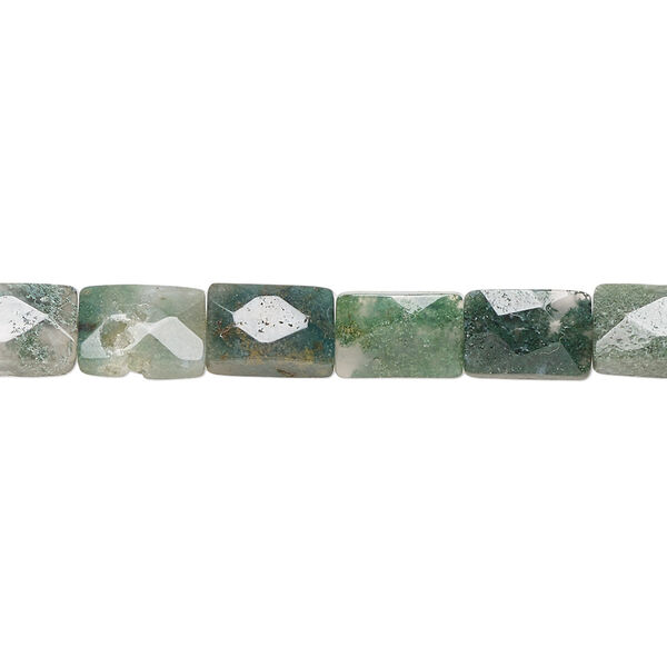 Bead, moss agate (natural), 9x6mm faceted rectangle, B grade, Mohs hardness 6-1/2 to 7. Sold per 15-1/2" to 16" strand. image number 0