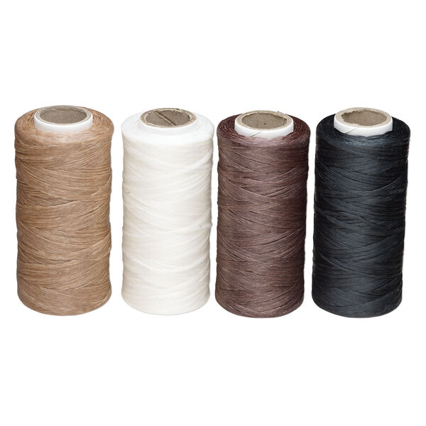 Cord, imitation sinew (waxed polyester) 1pkg4, assorted colors, 2mm, 50-pound test, 400-foot spools. image number 0