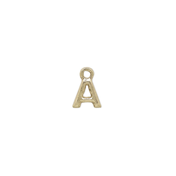 Charm, gold-finished "pewter" (zinc-based alloy), light, 7.5mm single-sided letter A. Sold per pkg of 2. image number 0