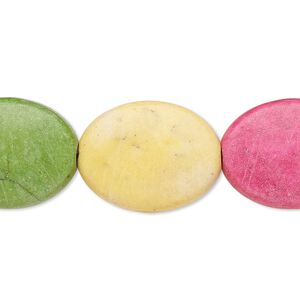Bead, "howlite" (resin) (imitation), mixed colors, 20x16mm-21x17mm flat oval. Sold per 8-inch strand.