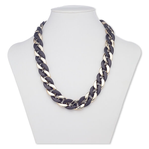 Necklace, acrylic and plastic, matte black and and rose gold color, 17mm wide, 18 inches with hook-and-eye clasp. Sold individually. image number 0
