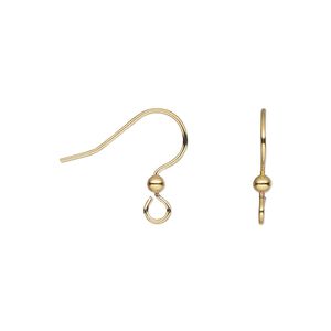 Ear wire fishhook 1pkg10, 15mm / 2.5mm ball / open loop, 21 gauge gold-plated stainless steel / brass 5 pair