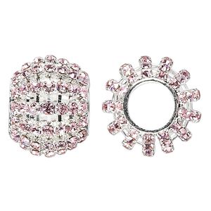 Bead, glass rhinestone and silver-finished brass, pink, 25x20mm barrel with 3mm chatons, 11.5mm hole. Sold individually.