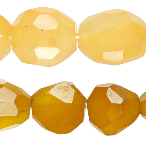 Bead, agate (dyed), light amber yellow, small to medium hand-faceted nugget, Mohs hardness 6-1/2 to 7. Sold per 15-1/2" to 16" strand. image number 0
