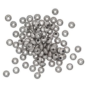 Bead, antique silver-plated brass, 5x3mm corrugated saucer. Sold per pkg of 100.