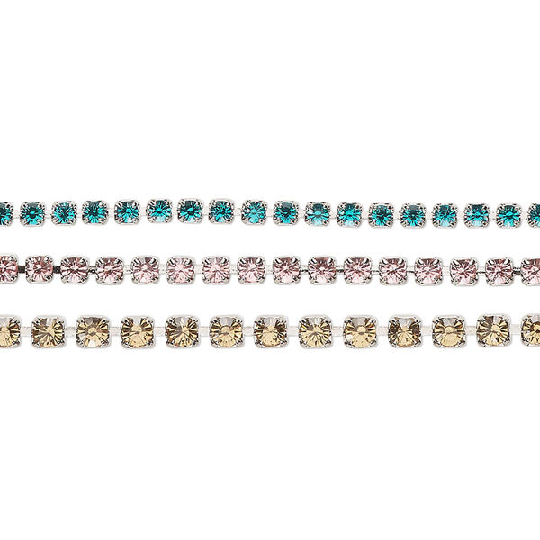 Cupchain, Vintage Crystal™, imitation rhodium-plated brass, mixed colors, 2mm-3.3mm round. Sold per 1-meter section. image number 0
