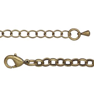 Chain, antique brass-plated brass, 5mm rolo, 18 inches with 2-inch extender chain and lobster claw clasp. Sold individually.