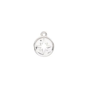 Drop, sterling silver, 10mm round with cutout star. Sold individually.