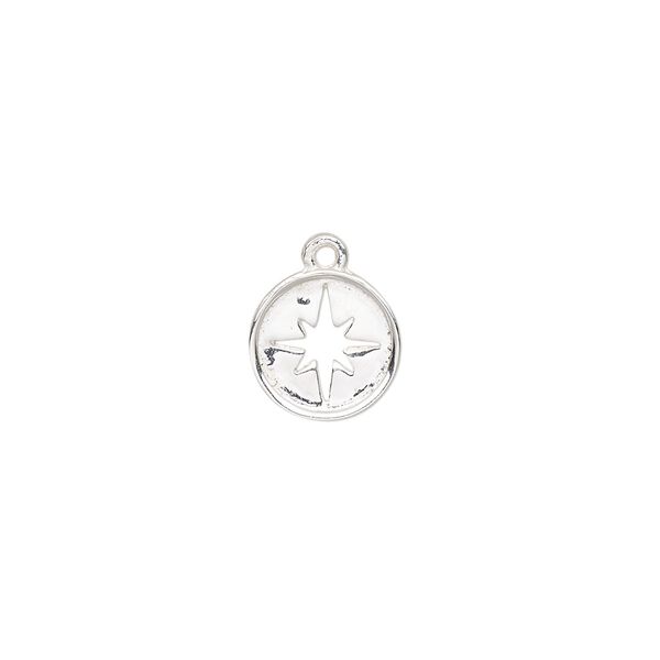 Drop, sterling silver, 10mm round with cutout star. Sold individually. image number 0
