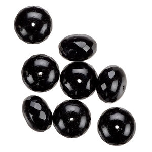 Bead, Czech fire-polished glass, jet black, 17x12mm faceted rondelle. Sold per pkg of 8.