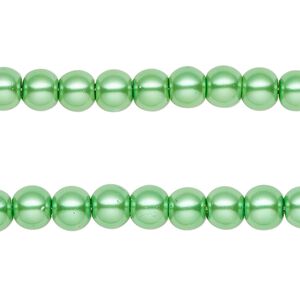 Bead, glass pearl, green, 6mm round. Sold per pkg of (2) 15-inch strands, approximately 140 beads.