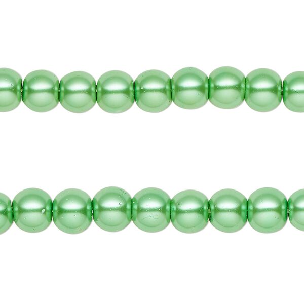 Bead, glass pearl, green, 6mm round. Sold per pkg of (2) 15-inch strands, approximately 140 beads. image number 0