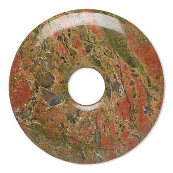 Focal, unakite (natural), 40mm hand-cut round donut, B grade, Mohs hardness 6 to 7. Sold individually. image number 0