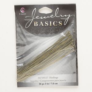 Head pin, brass-finished steel, 3 inches, 22 gauge. Sold per pkg of 36.