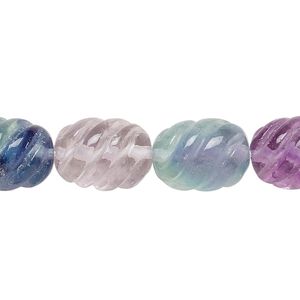 Rainbow fluorite 1pkg1, hand-cut carved oval bead natural 15.5-16 inch 14x10mm