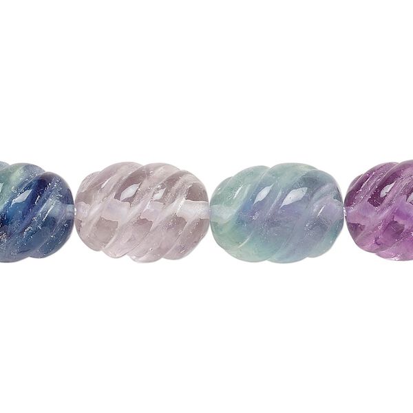 Rainbow fluorite 1pkg1, hand-cut carved oval bead natural 15.5-16 inch 14x10mm image number 0