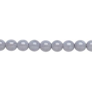 Bead, Czech dipped décor glass druk, blue grey, 6mm round. Sold per 15-1/2" to 16" strand.