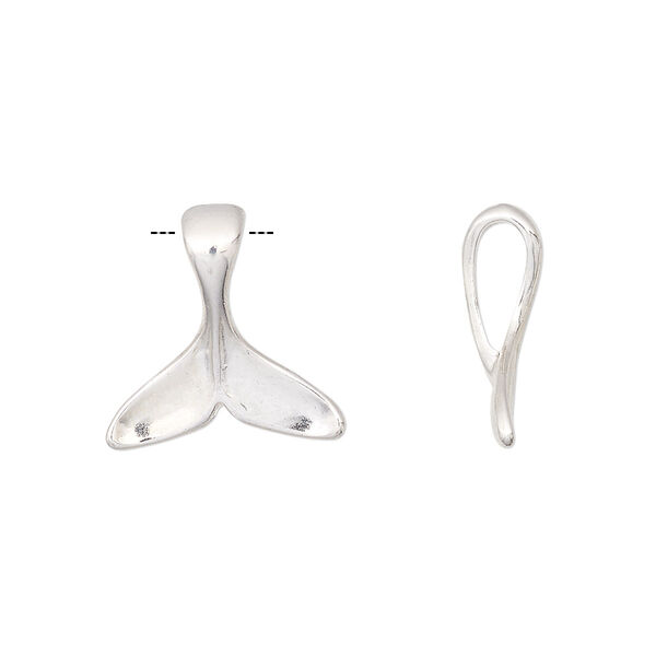 Charm, silver-finished "pewter" (zinc-based alloy), 16mm 3D whale tail. Sold per pkg of 4. image number 0