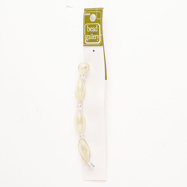 Bead 1pkg4 handblown glass, 25x11mm-25x12mm oval / 12mm round / line design, assortment transparent clear / brown image number 0