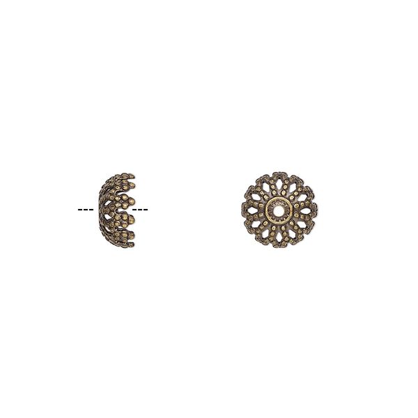 Bead cap, antique gold-plated brass, 8x4mm fancy round, fits 6-7mm bead. Sold per pkg of 100. image number 0