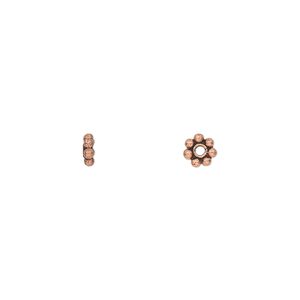 Bead, antique copper-plated copper, 5x2mm beaded rondelle. Sold per pkg of 50.