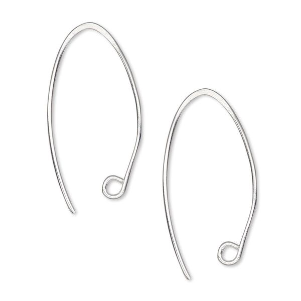 Ear wire, Hill Tribes, silver-plated brass, 27mm marquise with open loop, 20 gauge. Sold per pkg of 5 pairs. image number 0