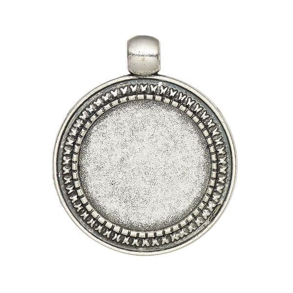Pendant, glue-in, antique silver-finished "pewter" (zinc-based alloy), 33x28mm single-sided round with textured edge, 20mm round setting. Sold per pkg of 2. image number 0