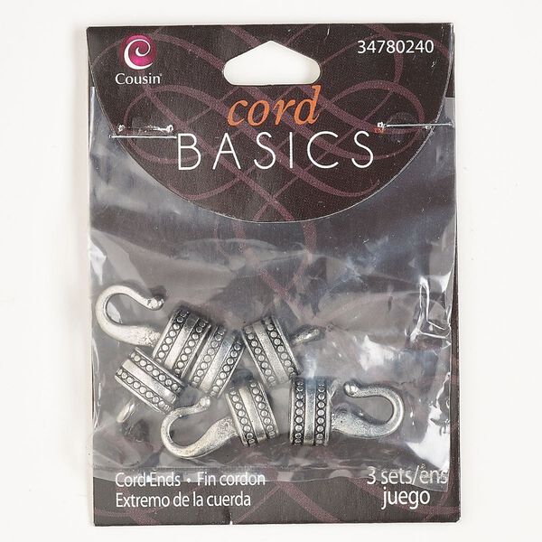 Clasp hook&eye 1pkg3 "pewter" (zinc alloy), 30x13mm / fits 10x7mm cord, antique silver-finished 1-strand image number 0