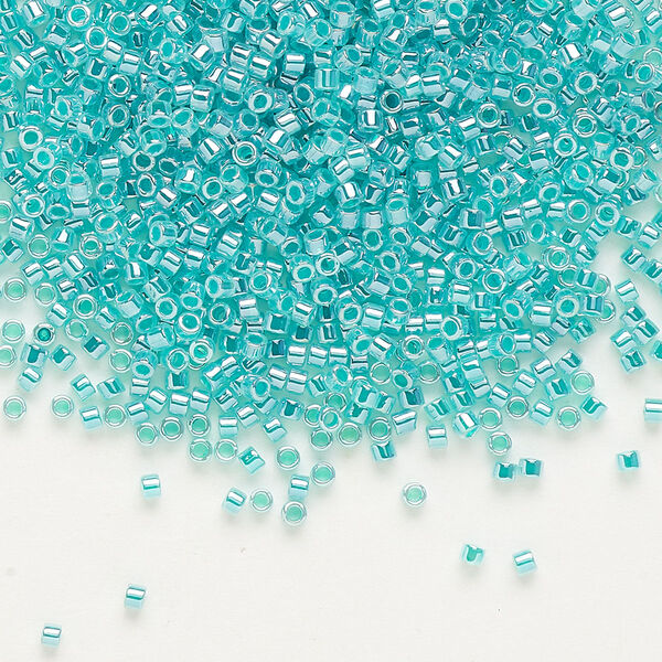 Seed bead, Delica®, glass, pkg/7.5g, #11 round, opaque inside dyed color luster aqua green (DB-0238). image number 0
