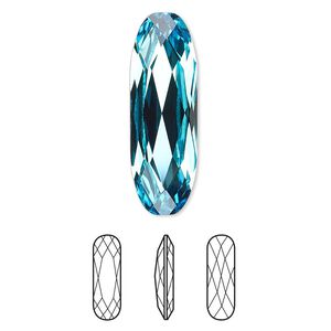 Fancy stone 1pk light turquoise foil back, Crystal Passions® 27x9mm long classical oval 4161