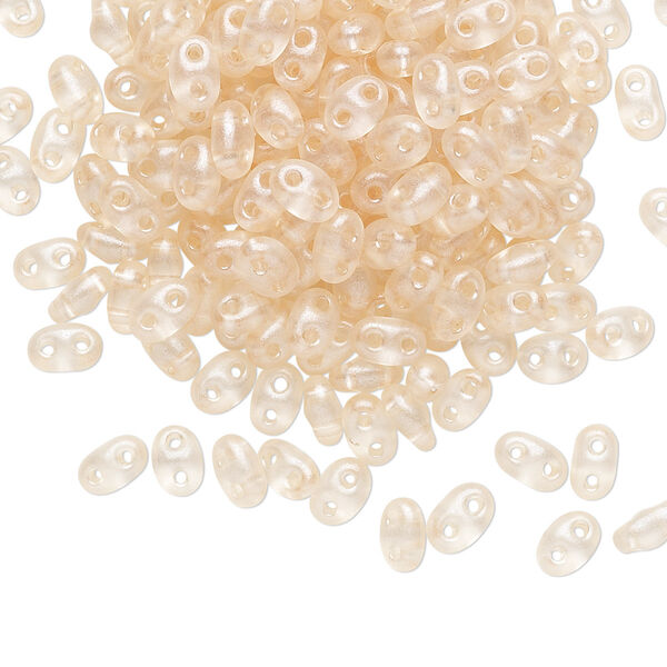 Seed bead, Preciosa Twin™ Czech glass, pkg/50g, 5x2.5mm oval, translucent champagne terra pearl clear, (08118). image number 0