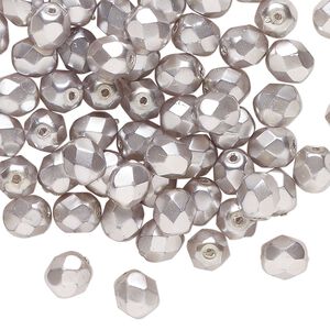 Bead, Czech fire-polished glass, opaque sage, 6mm faceted round. Sold individually, approximately 75 beads.